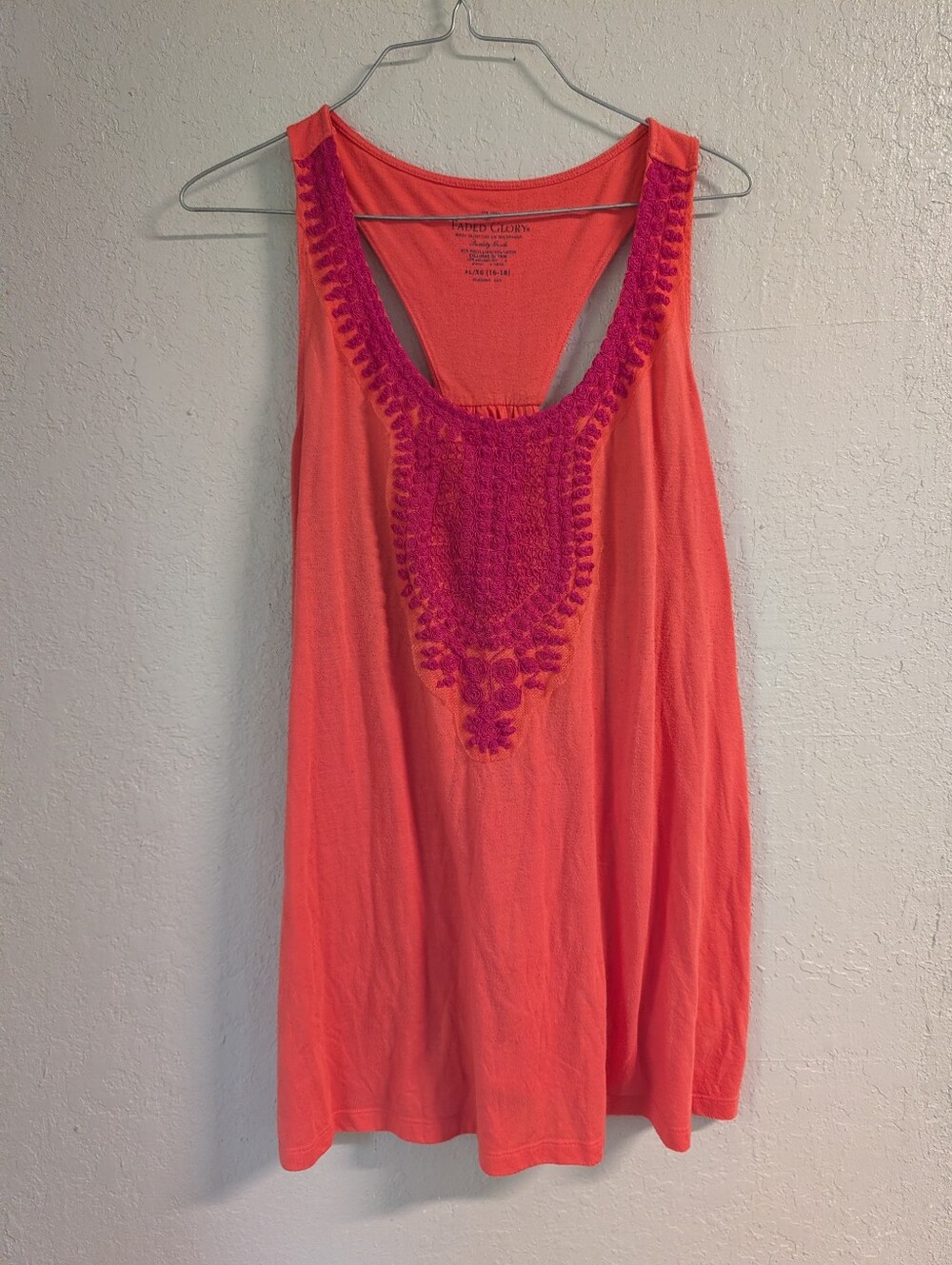 Flowy Tunic Tank XL Fuschia Coral Colorway Rosette Stretch Boho Cottage Festival